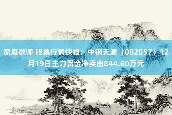 家庭教师 股票行情快报：中钢天源（002057）12月19日主力资金净卖出844.60万元