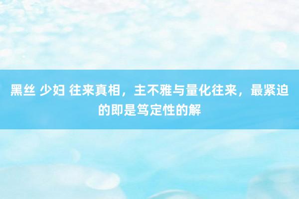 黑丝 少妇 往来真相，主不雅与量化往来，最紧迫的即是笃定性的解