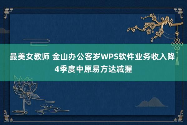 最美女教师 金山办公客岁WPS软件业务收入降 4季度中原易方达减握