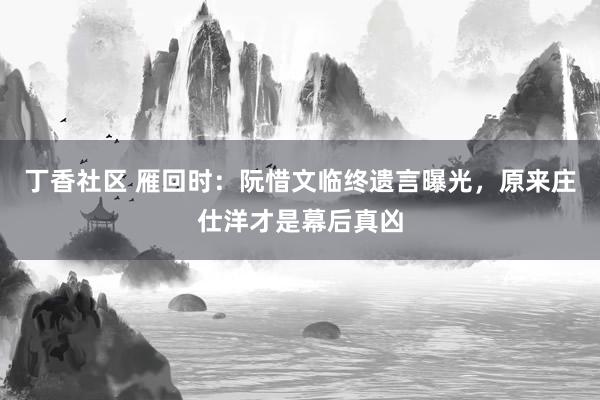 丁香社区 雁回时：阮惜文临终遗言曝光，原来庄仕洋才是幕后真凶