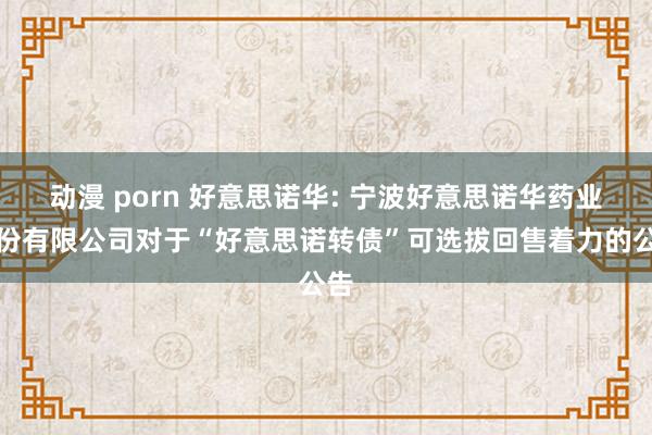 动漫 porn 好意思诺华: 宁波好意思诺华药业股份有限公司对于“好意思诺转债”可选拔回售着力的公告