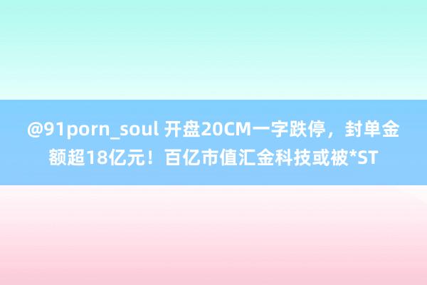@91porn_soul 开盘20CM一字跌停，封单金额超18亿元！百亿市值汇金科技或被*ST