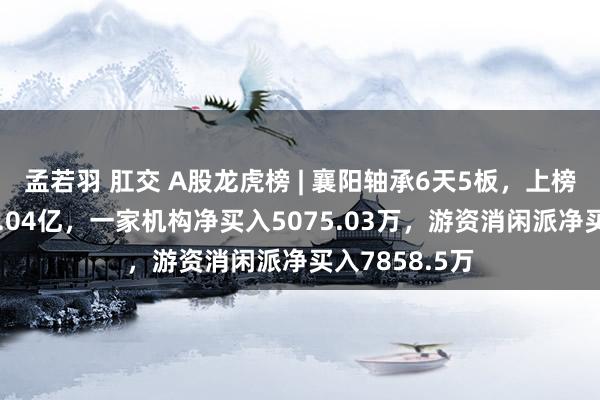 孟若羽 肛交 A股龙虎榜 | 襄阳轴承6天5板，上榜席位净买入2.04亿，一家机构净买入5075.03万，游资消闲派净买入7858.5万