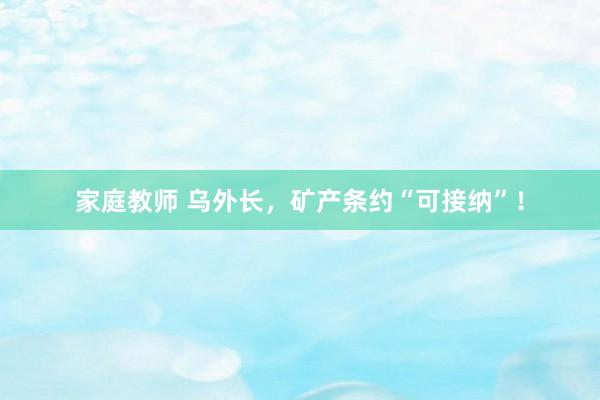家庭教师 乌外长，矿产条约“可接纳”！
