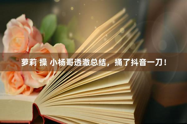 萝莉 操 小杨哥透澈总结，捅了抖音一刀！