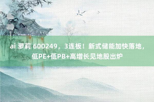 ai 萝莉 600249，3连板！新式储能加快落地，低PE+低PB+高增长见地股出炉