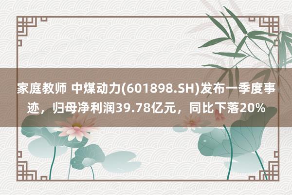 家庭教师 中煤动力(601898.SH)发布一季度事迹，归母净利润39.78亿元，同比下落20%